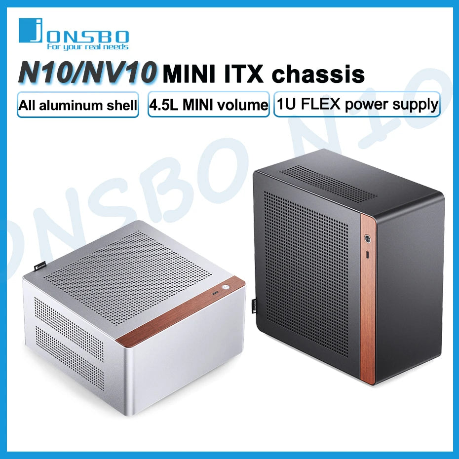 JONSBO N10/NV10 MINI ITX Case Supports 1U FLEX Power Supply Aluminum Alloy Desktop Office Computer Case.
