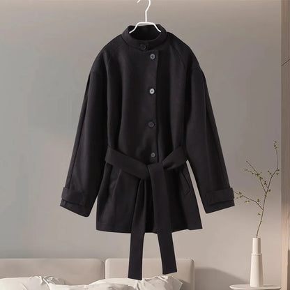 Winter warme Schnürung Damen mantel einfarbig Vintage Einreiher Mantel Mode Herbst Damen jacken neue Retro-Oberbekleidung