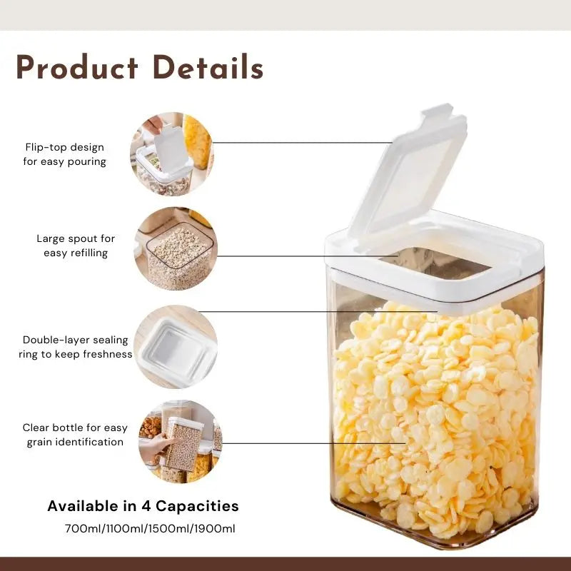 Kitchen Storage Pots, Food Storage Box for Rice Cereal,Pasta,Snacks, Food containers, Flip & Sealed & leak-proof.