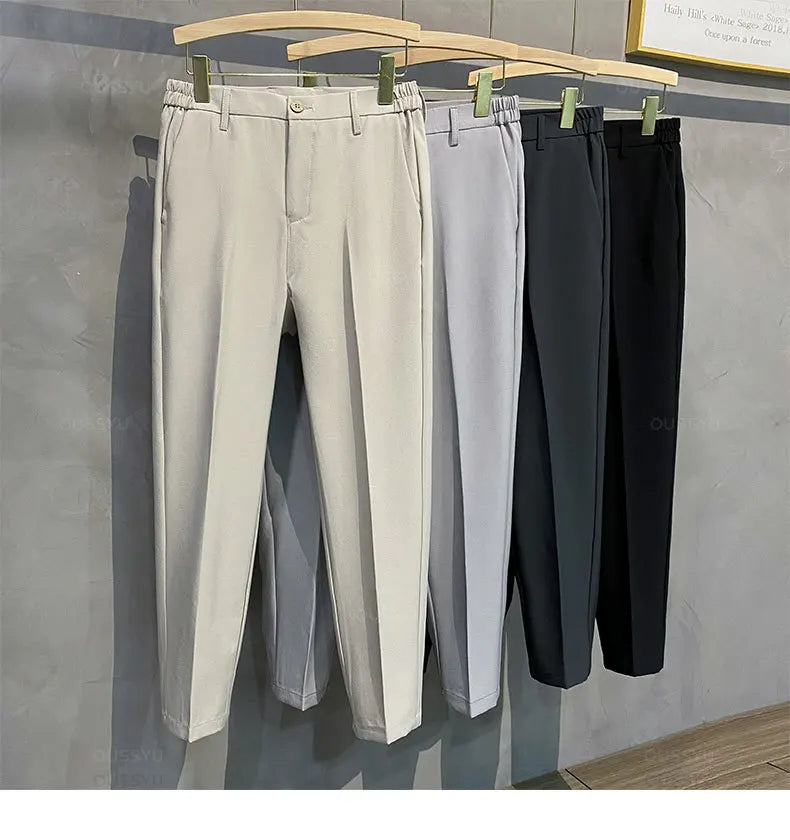 2025 Autumn Winter Men's Casual Pants Suit Pant Slim Fit Work Elastic Waist Jogging Business Trousers Male Black Plus Size 40 42.