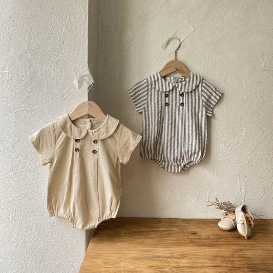 Sommer neue adrette Art Baby Body suits Hemd Kragen Mädchen Jungen Bodysuit atmungsaktive Leinen einteilige Baby kleidung