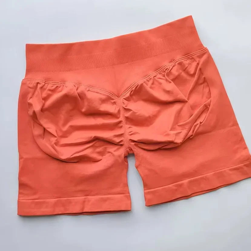 WOMEN SPORTS Impact Shorts Low Ribbed Waist Seamless Scrunch Bum Workout Gym Shorts Booty Hight Stretch Running Shorts.