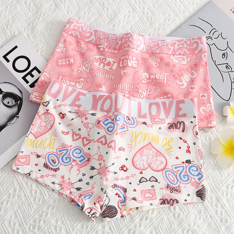 40S Cotton Women Panties Cartoon Shorts Sports Boxer Breathable Summer Sexy Underwear Mid-Waist Boyshort Female Student Pants.