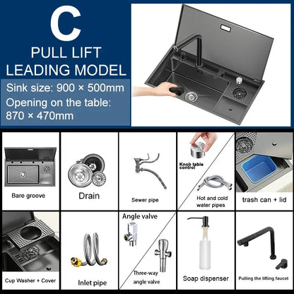 Hidden Cup Washer Sink With Cover Kitchen Sink Stainless Steel Washbasin Multifunctional Large Single Slot For Kitchen