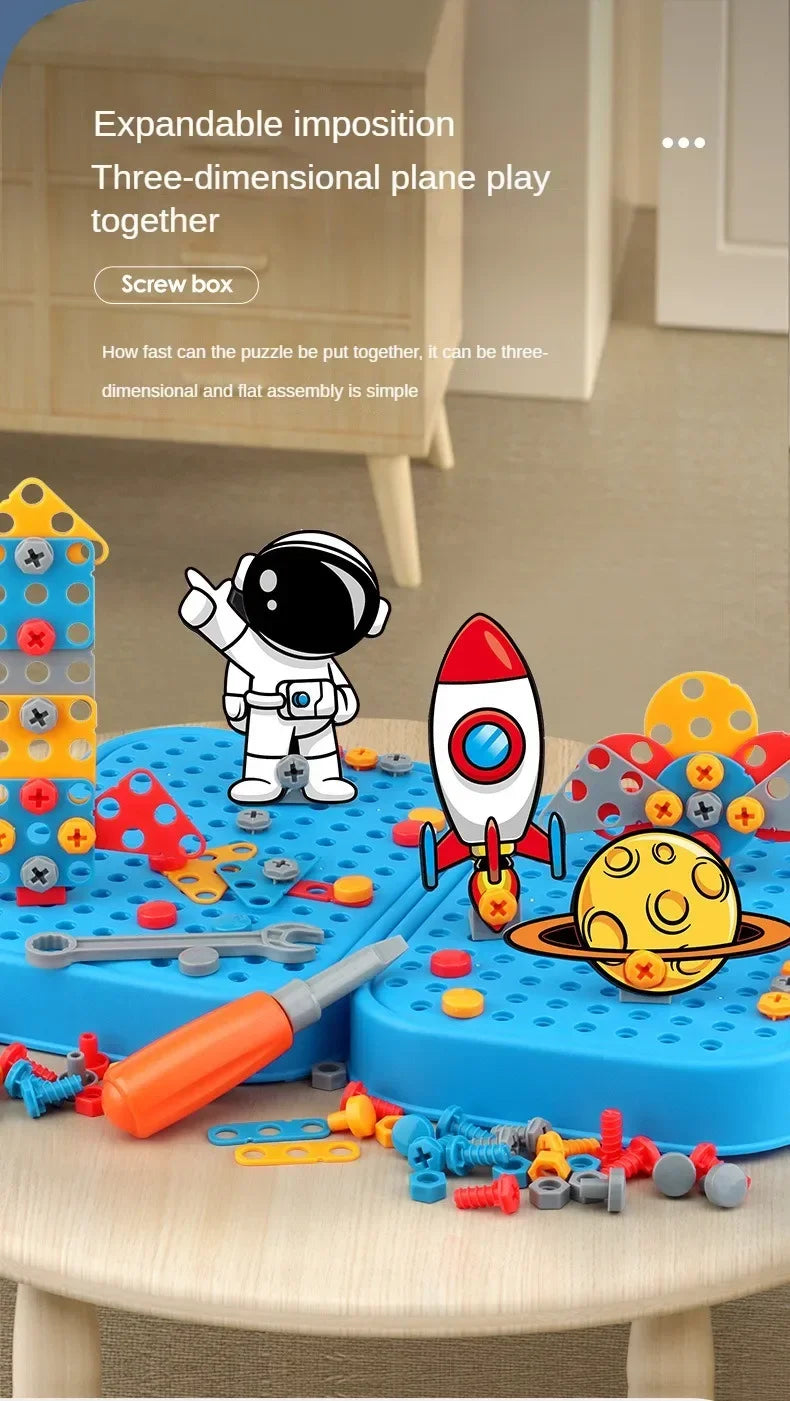 Children Toys Tool Set Electric Drill Screw Nut 3D Puzzle Toys Pretend Play Repair Tool Box Drilling Assembly Educational Toys.