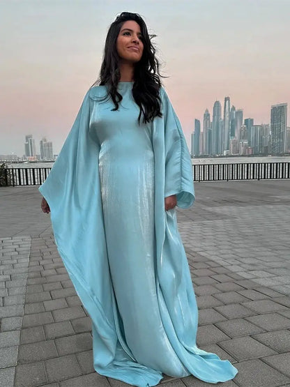 Batwing Butterfly Satin Abaya Dubai Luxury Muslim Kaftan Maxi Dress Abayas For Women Kebaya Robe Caftan Marocain Femme Vestidos