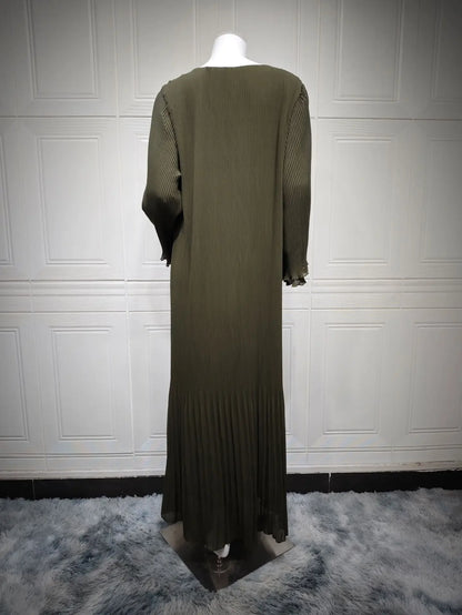 Eid Muslim Dress for Women Pleated Flare Sleeve Jalabiya Kaftan Islam Vestidos Arab Long Robe Ramadan Morocco Dubai Abayas 2024