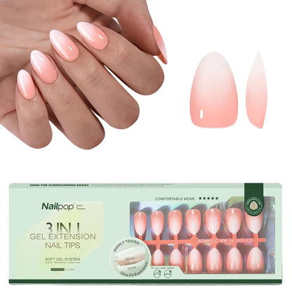 NAILPOP 150Pcs 4 in 1 Ombre Gel Nail Tips White Gradient Soft Gel False Nail Tips Soak Off Fake Nails Extensions DIY 15 Sizes.