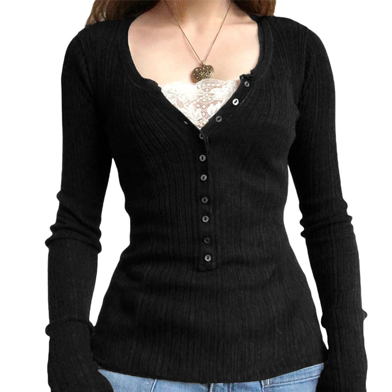 2000er Jahre Vintage Langarm Babydoll Strickpullover Tops Cottage Milkmaid Pullover Ästhetische Grunge Y2k Strickwaren T-Shirts Damen