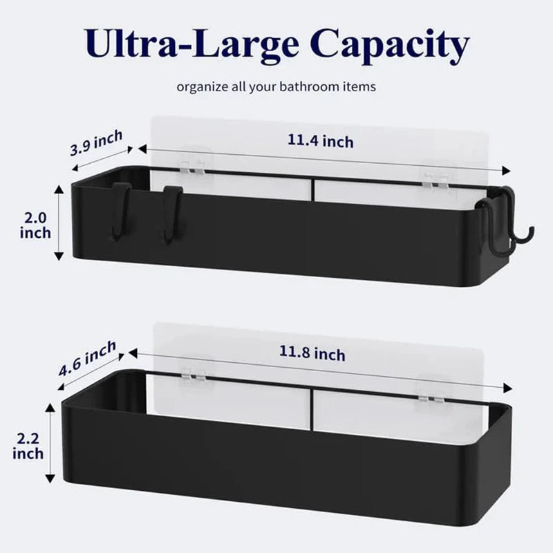 Großer Duschkorb, 2er-Pack, selbstklebender Dusch-Organizer, bohrfreie Duschregale für Innendusche und Badezimmer