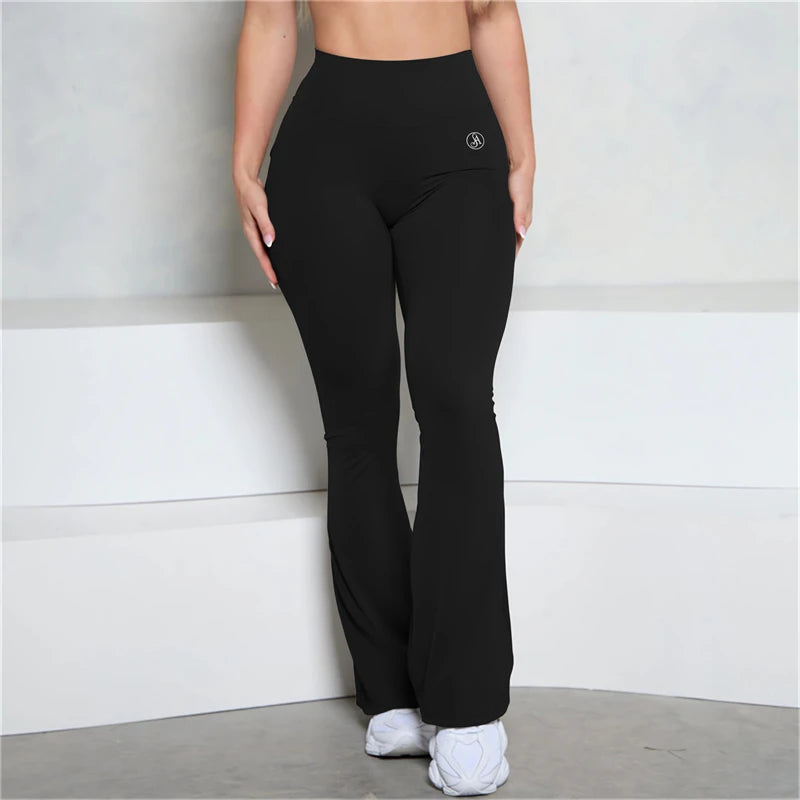 Allure The Brand Pocket Flare Scrunch Butt Pants ATB Women Tight-Fit Sexy Slim High Waist Pants Push Up Fitness Flare Leggings.