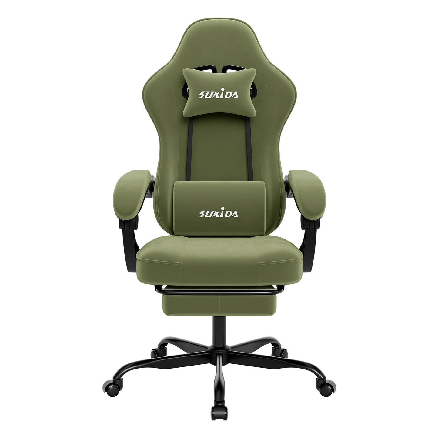 SUKIDA Gaming-Stuhl mit Fußstütze, PC-Stuhl im Racing-Stuhl-Design, ergonomischer Bürostuhl, verstellbar mit Lordosenstütze