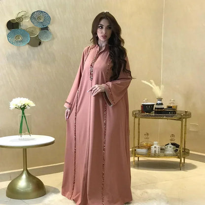 Ramadan Abaya Femme Musulmane marok kanis chen Kaftan für Frau Mode feste Diamanten voller Ärmel lose türkische Dubai Robe.