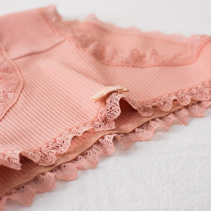 Cotton Panties Woman Sexy Lace Briefs Fashion Solid Color knickers Girls Bow Underpants Set Underwear 3 Pcs/lot.