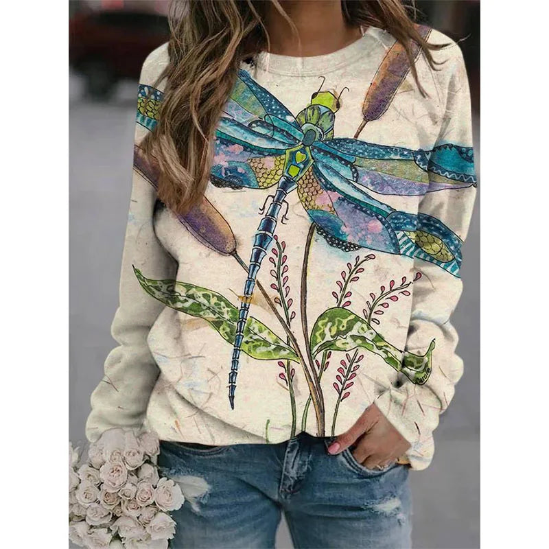 Colorful Dragonfly Hoodie Cute Rabbit 3D Print Sweatshirts Women Hoodies Streetwear Oversized Harajuku Pullovers Woman Clothing.