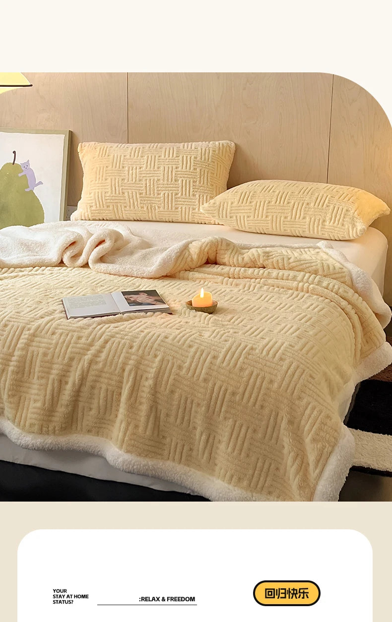 Jacquard Lamb Fleece Only Blanket or Blanket and Pillowcase Sets Soft Warm Milk Velvet Sofa Blanket Queen Autumn Winter Duvets.