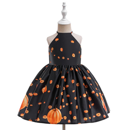 Kleinkind Halloween Kostüm Mädchen Cosplay Hexe Kürbis Skelett Druck Bowknot Kleid Kinder Festival Party Performance Kleidung