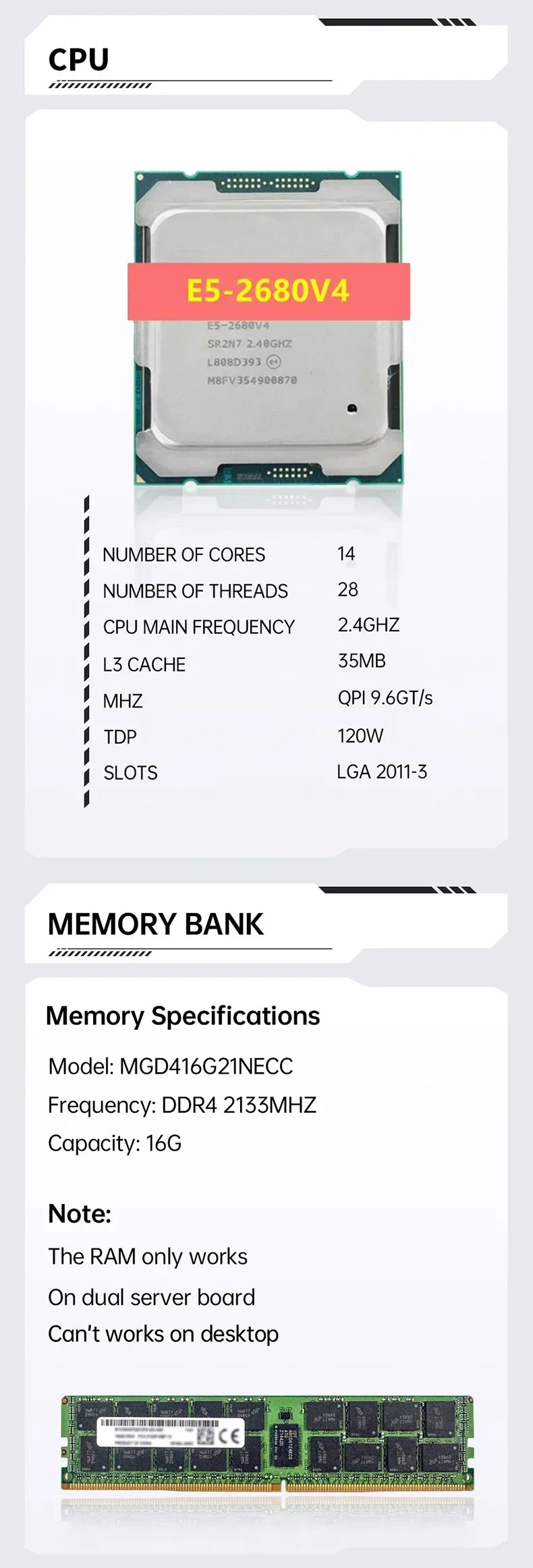 SOYO NEW X99 Dual CPU Motherboard Kit lntel Xeon E5 2680 V4&DDR4 64GB (4*16GB) LGA2011-3 M.2 NVME for Desktop Gaming Computer.