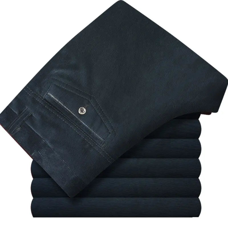 Business Casual Men Corduroy Pants Autumn Winter New Solid Zipper Pockets Simplicity Fashion Loose Thicken Straight Trousers