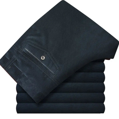 Business Casual Men Corduroy Pants Autumn Winter New Solid Zipper Pockets Simplicity Fashion Loose Thicken Straight Trousers