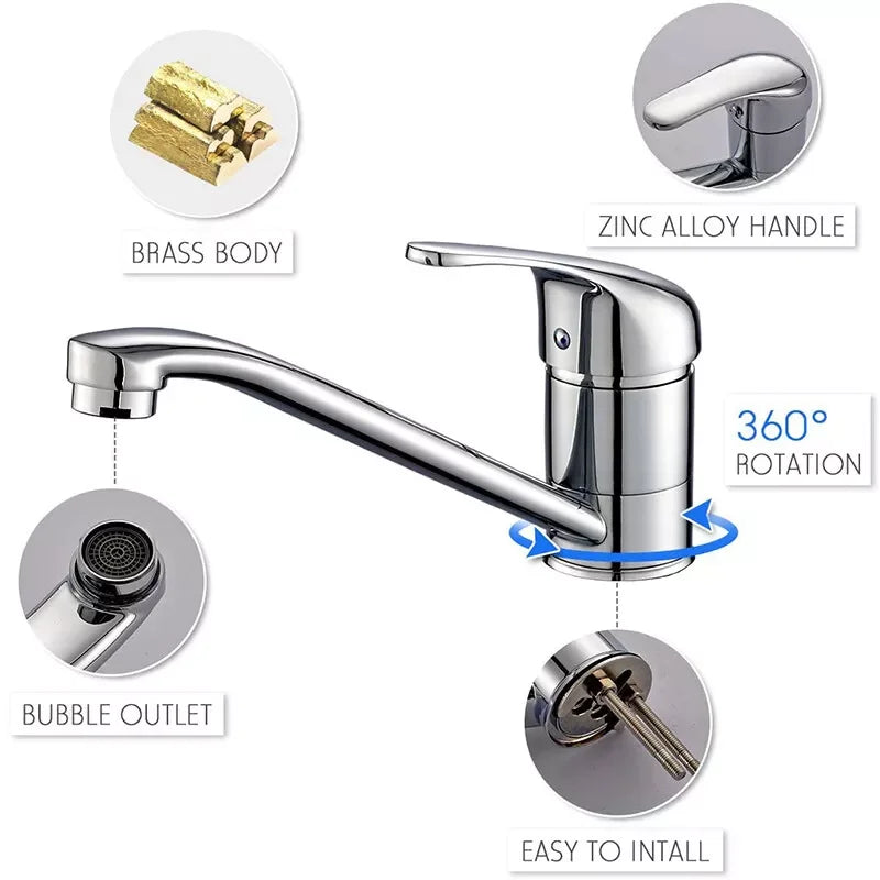 Faucets Kitchen Standing Faucet Bathroom Faucet Single Handle Basin Taps Hot & Cold Water Tap Chrome Plated Sink Faucets