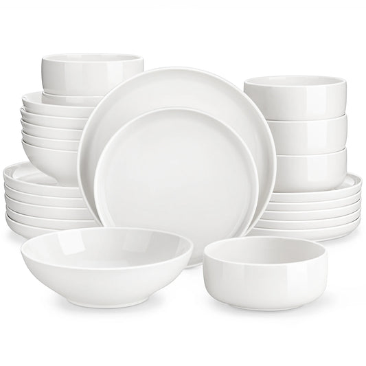 MALACASA 24 Piece Ceramic Plates Porcelain Dinnerware Set with 6 Pcs Dinner/Dessert Plates/Soup/Bowl Tableware Set Service for 6.