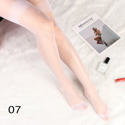 Sexy Women love Dot Embroidery Silk Stocking Thin Vintage Faux Tattoo Thigh Sheer Pantyhose Female Elastic Hosiery girls Tights