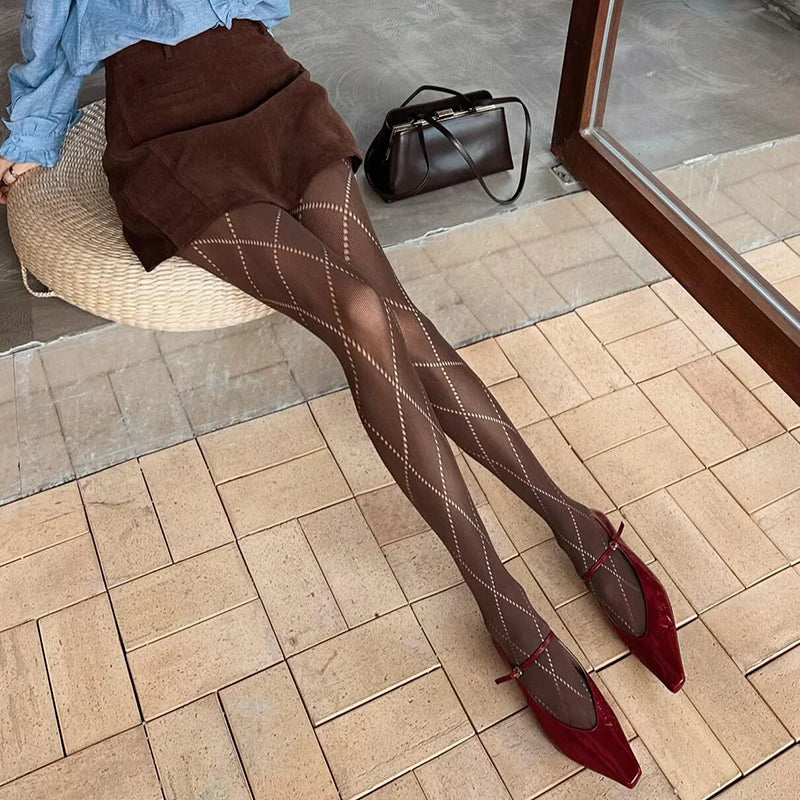 10D Thin Jacquard Knitted Pantyhose Women Tights Skinny Leggings 2025 Autumn Winter Basic Pantyhose Y2K Leggings