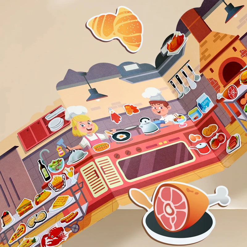 Kids' Reusable Castle Jelly Sticker Book Multi-Theme DIY Creative Jelly Stickers Portable Quiet Busy Book Montessori Sticker Toy.