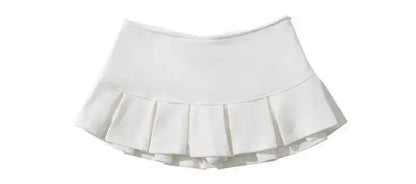Mooyufon Fabric Y2K Mini Skirt Women Low Waist Wide Pleat Light Grey Sexy Vintage A-line Pleated Skirt Casual Skort Summer.