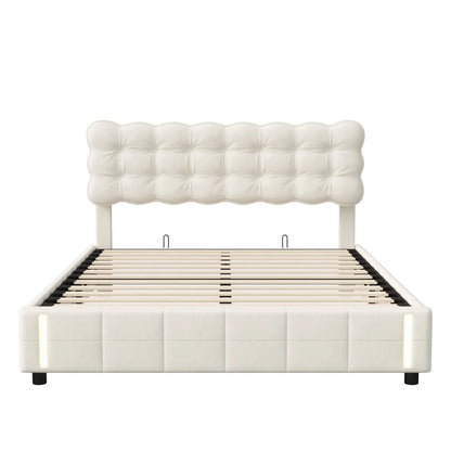 Rosahqnda Kissen Bett Kissen Bett mit Stimmungslicht, gepolstertes Bettgestell in Samtbeige, Kinderbett, ohne Matratze