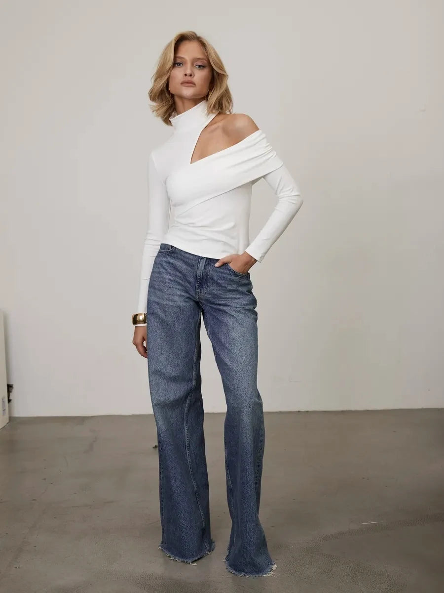 Women's Y2k Sexy One Shoulder Long Sleeve Turtleneck Top Shirt Women's Night Club Trendy One Shoulder Shirt Top Blouse