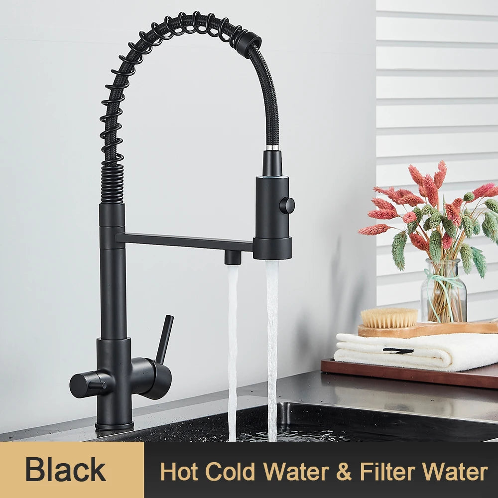 Filter Kitchen Faucet 2 In 1 Pull Down 360° Flexible Drinking Pure Water Purification Faucets Brass Hot Cold Water Mixer Tap