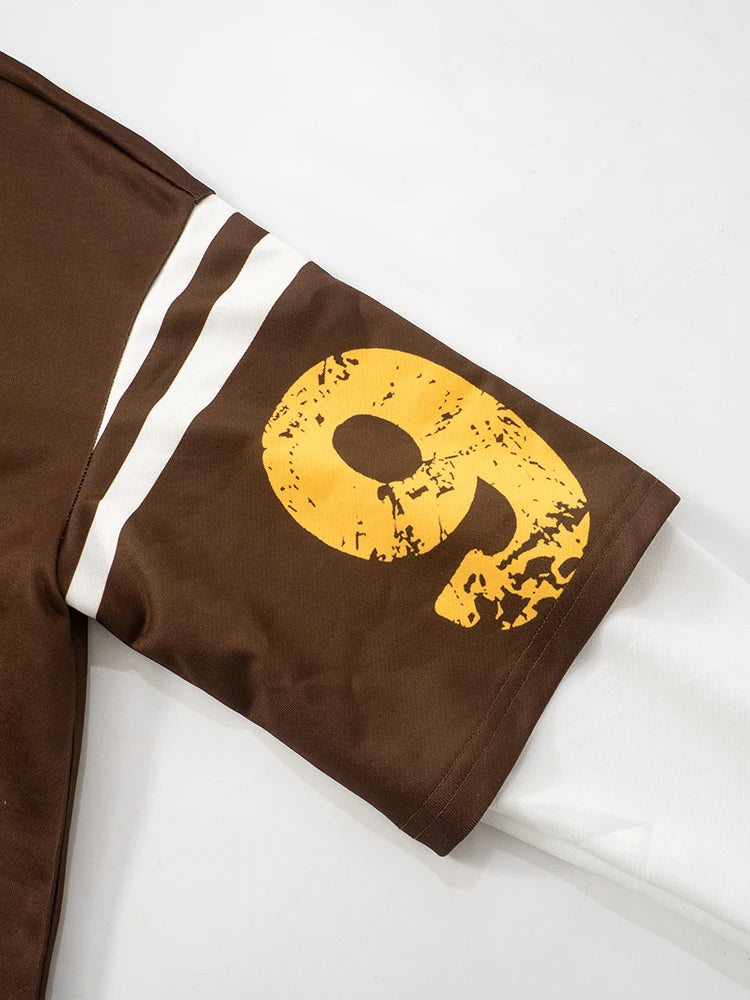 Weird Puss Fake Two Piece Pullover Women Trend Contrast Number Print Patchwork Long Sleeve Autumn Casual Simple Streetwear Tops.