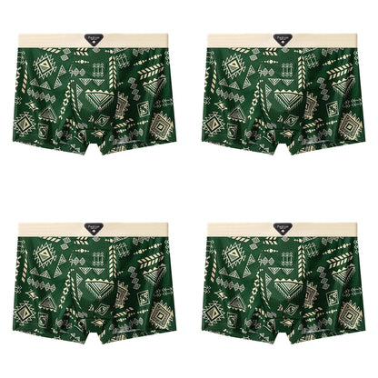 4Pcs Boxer Shorts männer Unterwäsche Eis Seide Unterhose Sexy Höschen Gedruckt Boyshort Atmungsaktive Elastische Dessous Plus Größe L-4XL