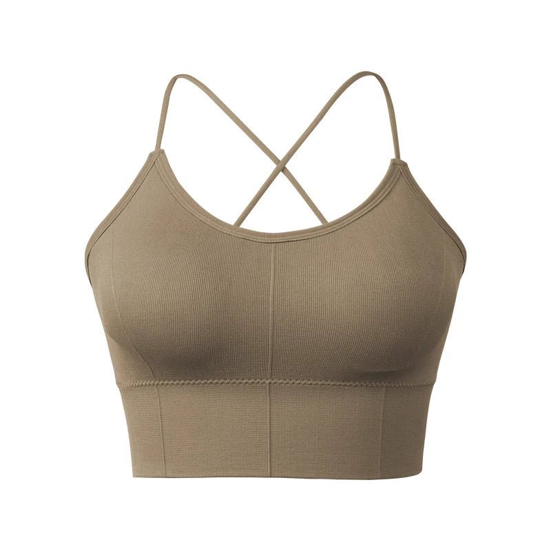 VEQKING Women Cross Strap Sports Bra Top Women Push Up Sport Bra Yoga Gym Crop Top Brassiere Fitness Top Sport Breathable Bras.