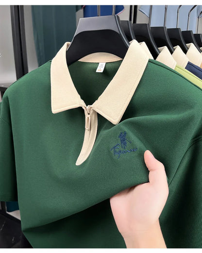 Luxury brand short sleeve polo shirt men's fashion Pony embroidered summer trendy breathable casual color blocked lapel T-shirt