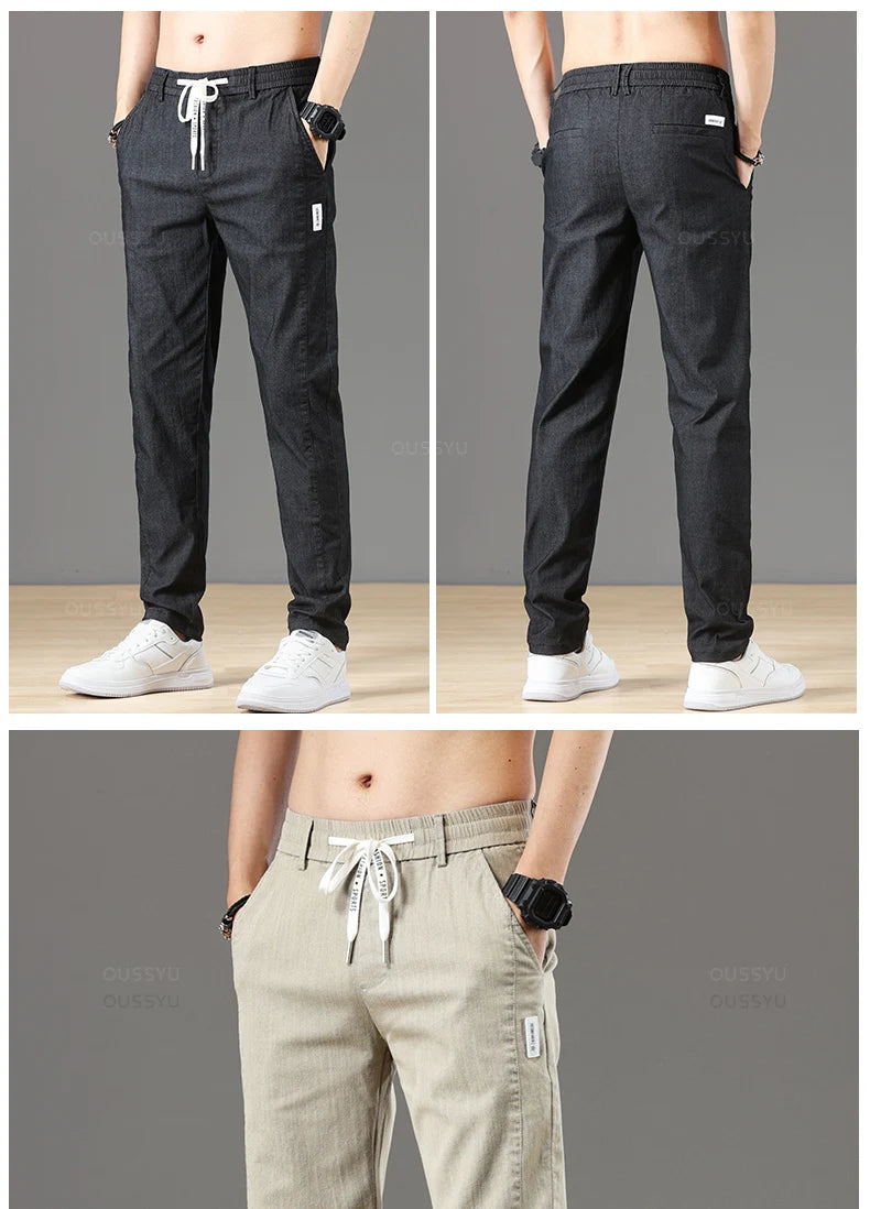 Autumn Cottom Men's Pants Fashion Classic Drawstring Elastic Waist Jogging Stretch Casual Grey Cargo Trousers Male 28-38.