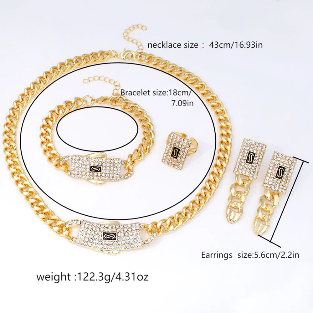 GZJPEI Monaco Chain 18K Gold Plated Cuban Chain Jewelry Set High Quality Necklace Bracelet 2025 New For Bridal Wedding Gift.