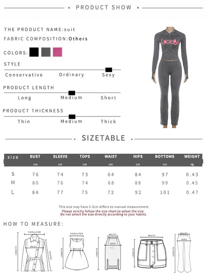 Weird Puss Letter Print 2 Piece Set Women Tracksuit Hooded Jacket+Leggings Matching Stretch Streetwear Casual Sporty Outfits.