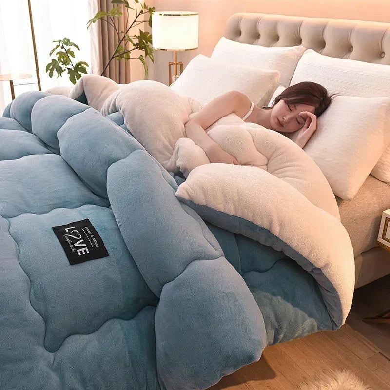 Lamb Velvet Winter Quilt Machine Washable Soft and Warm Blanket Spring and Autumn Quilt Super Warm Bedding Queen Comforter 겨울 이불.