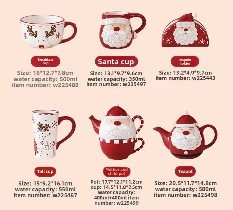 Nordic Stitching Santa Claus Dishes Plates Tableware Set Embossed Sealed Jar Seasoning Jar Western Ceramic Flat Plate Cup.