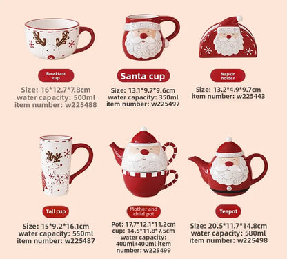 Nordic Stitching Santa Claus Dishes Plates Tableware Set Embossed Sealed Jar Seasoning Jar Western Ceramic Flat Plate Cup.