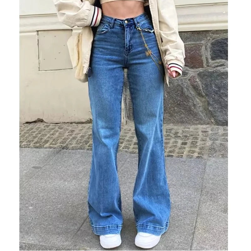 Jeans Women Straight Pants 2025 Streetwear Mid Waist Distressed Washed Mom Jenas Floor Length Vintage Basics Trousers Denim.