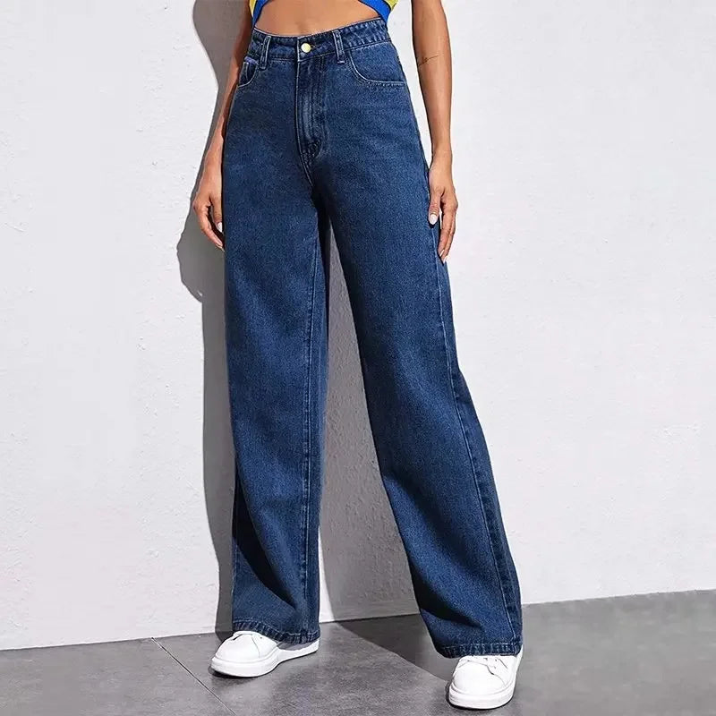 High Waist Wide Leg American Style Summer Casual Women's Jeans Floor Length Design Sensation Fashionable Chinese Brand.