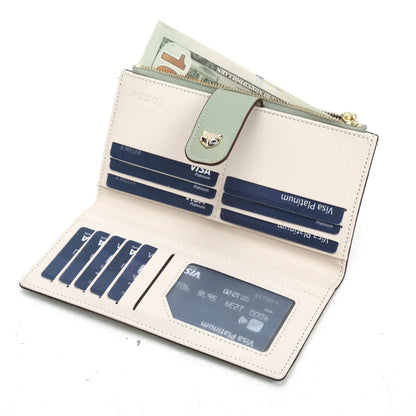 FOXER New Women's Long Wallet Fashion Multi-card Clutch Slot Card Holder Signature Versatile PU Floral Wallet Zipper Coin Purse.