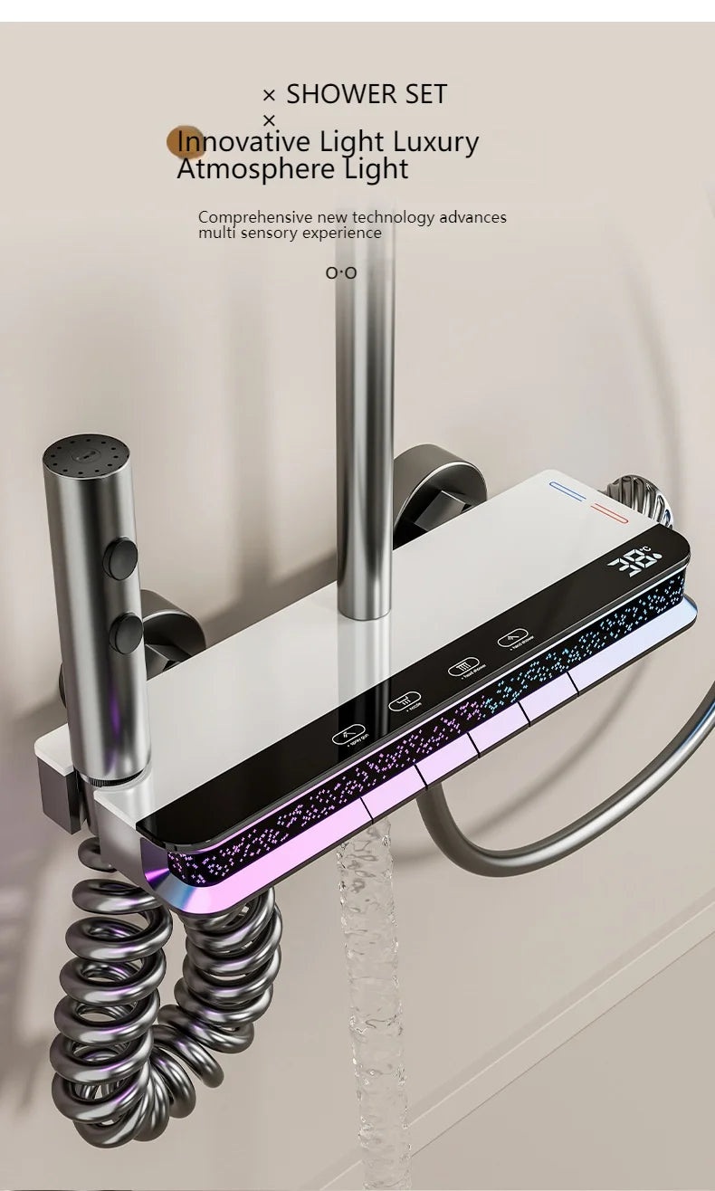Digital Display Shower Set with Starry Sky Atmosphere Light  Bathroom Shower System Modern Bath Faucets Shower Head
