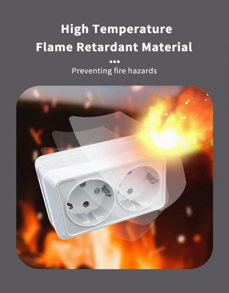 WESA Weiße Wandoberfläche, 2-Steckdosen, EU-Außensteckdosen mit Erdungssteckdose, flammhemmende Farbe aus Kunststoff.