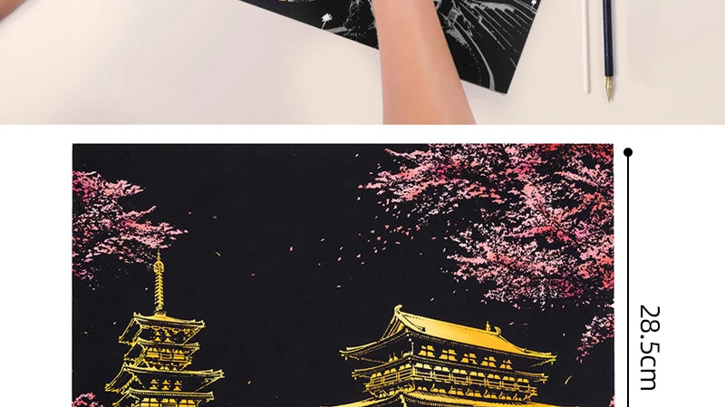 4PCS Scratch Art Paper World Landmarks Animals Painting Toy with Stylus Stress Relief Drawing Kids Adult Gift Glow in Dark Craft.