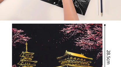 4PCS Scratch Art Paper World Landmarks Animals Painting Toy with Stylus Stress Relief Drawing Kids Adult Gift Glow in Dark Craft.